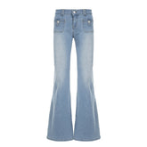 LIZAKOSHT  -  Front Pockets Cargo Flared Jeans Women Hotsexy Washed Color Slimming Low-rise Boot Cut Denim Pants Streetwear Y2K Pants